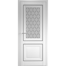 Дверь межкомнатная ALBERO Империя СПАРТА-2 белая, стекло мателюкс Лорд черный, молдинг