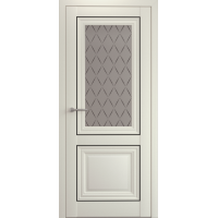 Дверь межкомнатная ALBERO Империя СПАРТА-2 Ваниль, стекло мателюкс Лорд черный, молдинг