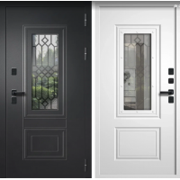 Дверь входная FlyDoors ШТОРМ СП-1 Букле черный - Белая шагрень с терморазрывом
