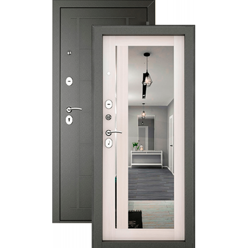Дверь входная металлическая Промет ТИТАН, Бетон графит - Ясень белый с зеркалом