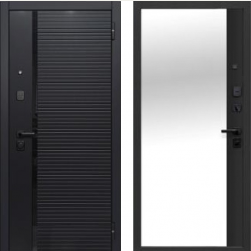 Дверь входная Ferroni Черное зеркало 7.5 см Сатин черный - Сатин черный с зеркалом