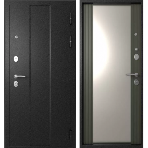 Дверь входная, стальная Эталон М-5, Черный букле - Софт графит с зеркалом