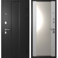 Дверь входная, стальная Эталон М-5, Черный букле - Белый снег с зеркалом