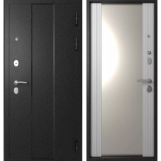 Дверь входная, стальная Эталон М-5, Черный букле - Белый снег с зеркалом