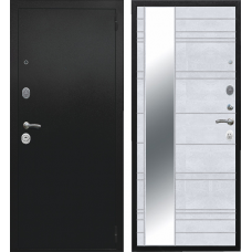 Дверь входная металлическая Ультра Зеркало, черный муар/бетон снежный
