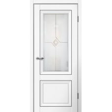 Дверь межкомнатная Сибирь Профиль Mone M01 Белый эмалит, стекло матовое художественное