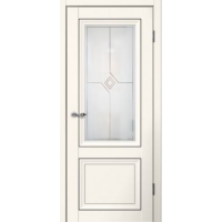 Дверь межкомнатная Сибирь Профиль Mone M01 Эмалит ваниль, стекло матовое художественное