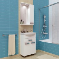 Комплект мебели для ванной комнаты Афины, цвет белый: зеркало-шкаф (правое) + тумба + раковина