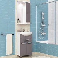 Комплект мебели для ванной комнаты Афины, цвет графит: зеркало-шкаф (правое) + тумба + раковина