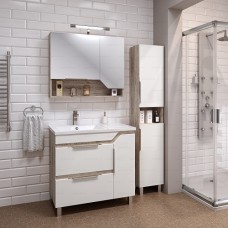 Комплект мебели для ванной комнаты Шанхай: зеркало-шкаф + тумба + раковина + пенал + неоновый светильник