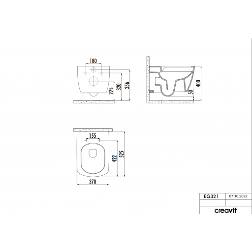 Унитаз подвесной безободковый с биде Creavit ELEGANT EG321-00CB00E-0000 с сиденьем Soft Close