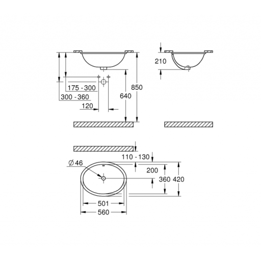 Раковина встраиваемая Grohe Bau Ceramic Universal 55 см 39423000 альпин белый