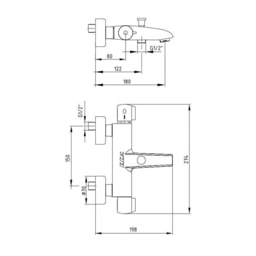 Смеситель для ванны E.C.A. Thermostatic 102102340EX термостатический хром