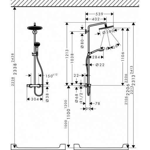 Смеситель для душа Hansgrohe Croma Select S Showerpipe 280 1jet 26790000 с термостатом хром 