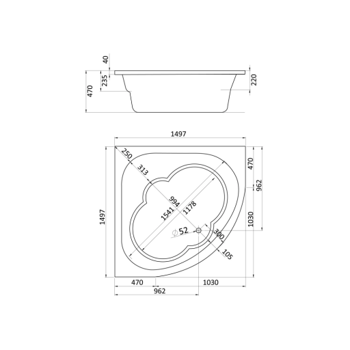 Ванна акриловая Santek Канны белая 150х150 см 1.WH11.1.983