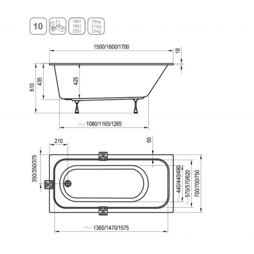 Ванна акриловая Ravak Chrome Slim белая 160х70 см C731300000